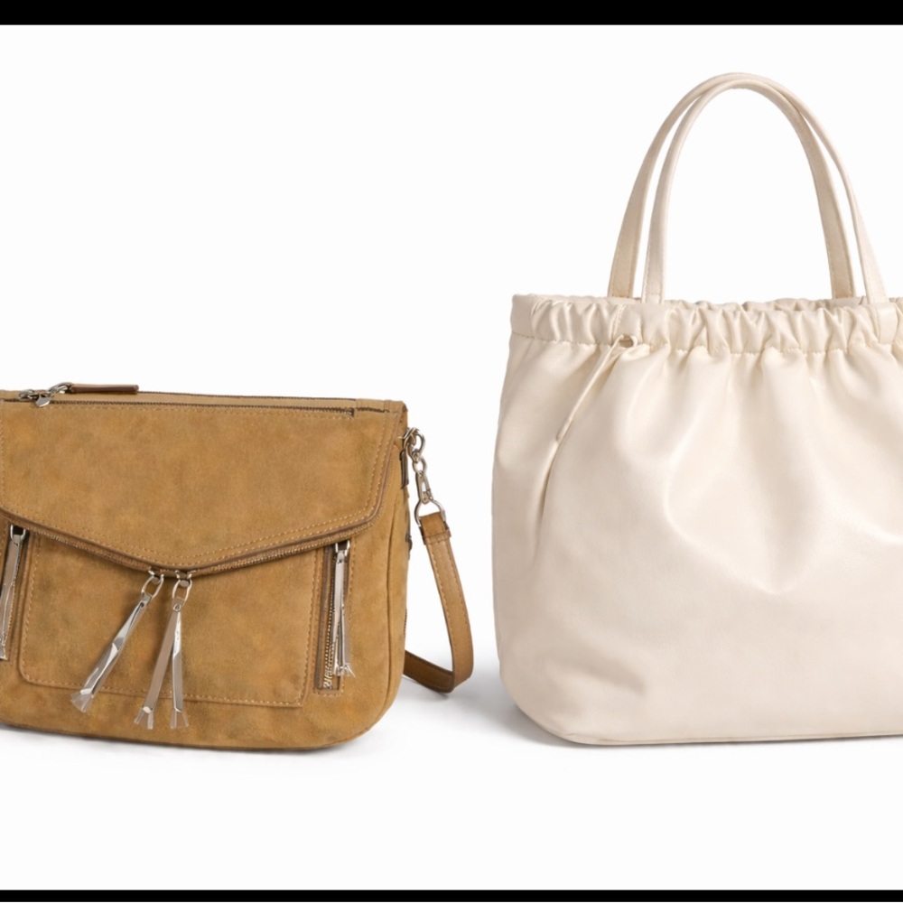 a new day Cream Gathered Tote and Tan Suede Crossbody - Two-Piece Set